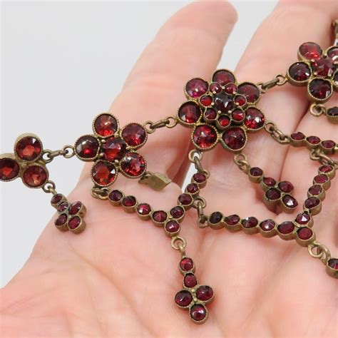 Antique Bohemian Garnet Necklace Silver Gold Wash Gem