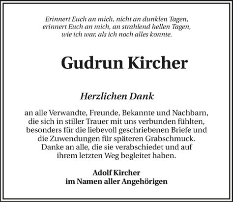 Traueranzeigen Von Gudrun Kircher Trauerundgedenken De