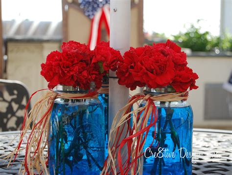 Clear Mason Jars Blue Food Coloring And Red Carnations How Easy Is