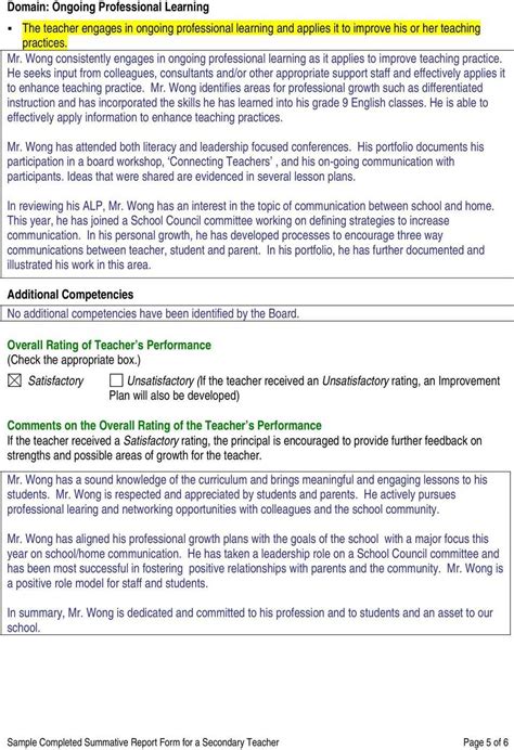 Sample Completed Summative Report Form For A Secondary Throughout Pupil