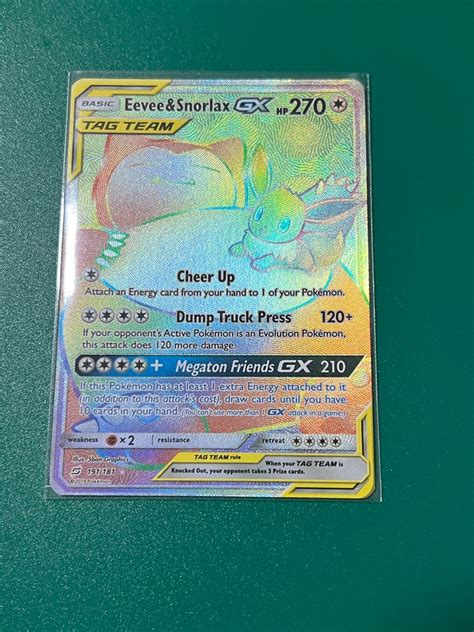 Tcg Pokemon Sun And Moon Eevee And Snorlax GX HR Rainbow Team Up