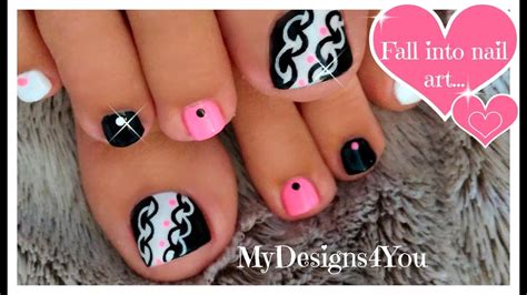 Hot Pink and Black Toenail Art Design Дизайн Ногтей Педикюр YouTube