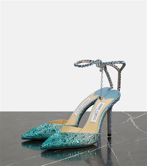 Blue Pumps Blue Sandals Ankle Chain Jimmy Choo Heels Jeweled