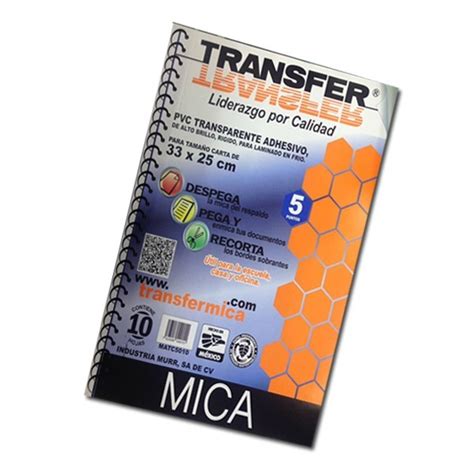 Mica adherible Transfer 33 x 25 cms tamaño carta con 10 piezas