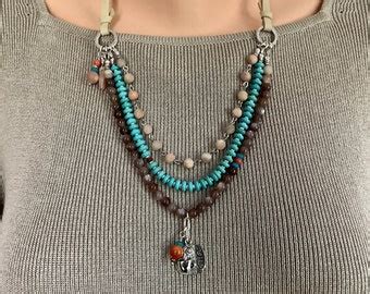 Blue Skies Sundance Style Gems And Leather Multi Strand Necklace