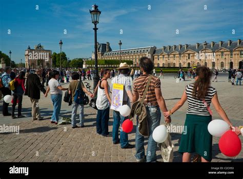 Paris France Large Crowd Of People From Behind French