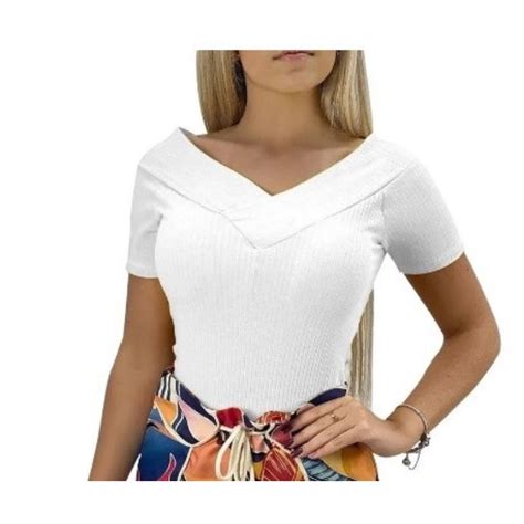 Body Manga Curta Branco Blusinha Feminina Verão Canelado c Fecho