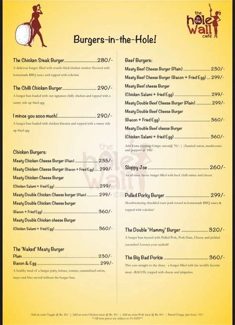 The Hole in The Wall Cafe Menu - Zomato