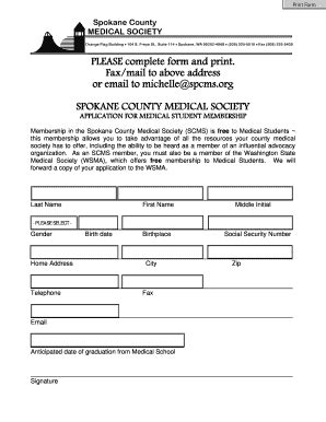 Fillable Online Spcms Medical Student Application Form Pdf Spokane