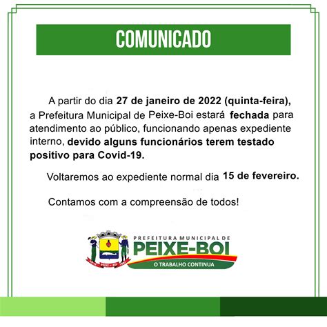 Comunicado Prefeitura Municipal De Peixe Boi Gest O