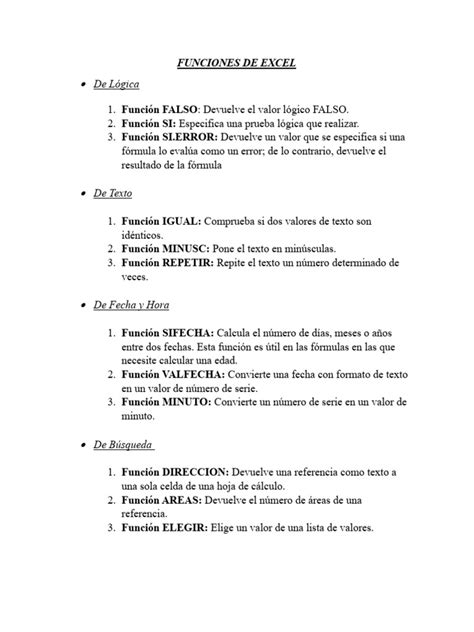 FUNCIONES DE EXCEL | PDF | Función (Matemáticas) | Microsoft Excel 