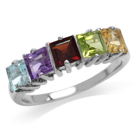 5 Stone Genuine Blue Topaz Amethyst Garnet Peridot And Citrine 925