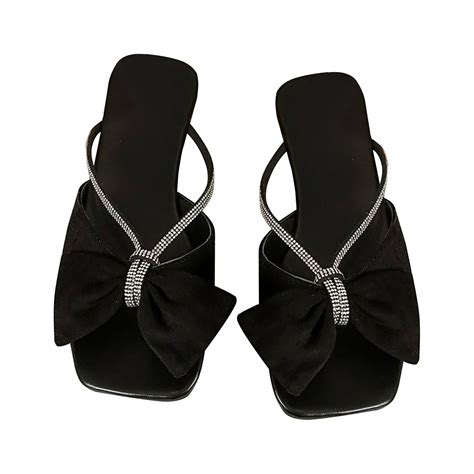 Vbarhmqrt Female Woman Slippers Rhinestone Bow Flat Slippers Fashion Casual Outside Wear