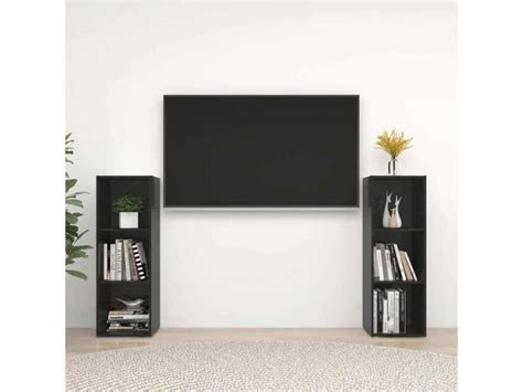 Meubles Tv Pcs Bancs Tv Armoires De Rangement Noir Brillant