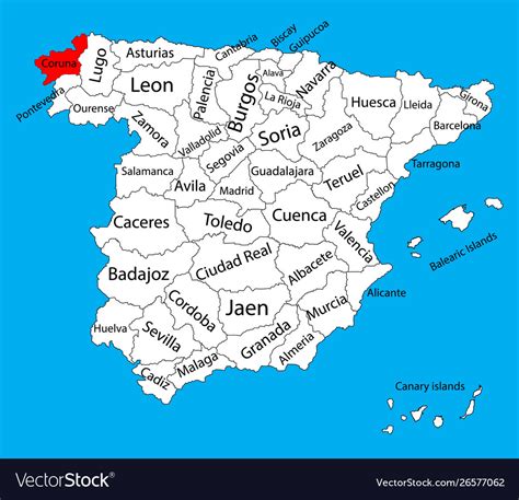 la coruna map spain province administrative map vector image