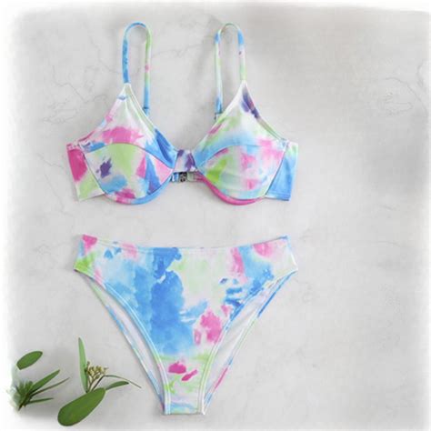 Tejiojio Elegant Tiedye Swimsuit Women S Split Neck Swimsuit Beach Bikini Swimsuit Briefs Women