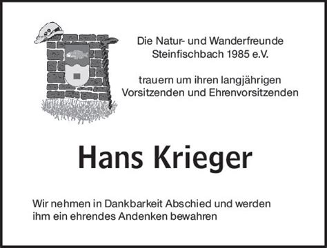 Traueranzeigen Von Hans Krieger Vrm Trauer De