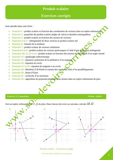 Pdf Produit Scalaire Exercices Corrigés · Exercice 1 Produit