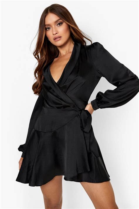 Womens Satin Wrap Mini Skater Dress Boohoo Uk