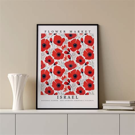 Israel National Flower Red Anemone Coronaria Wall Art Print - Etsy