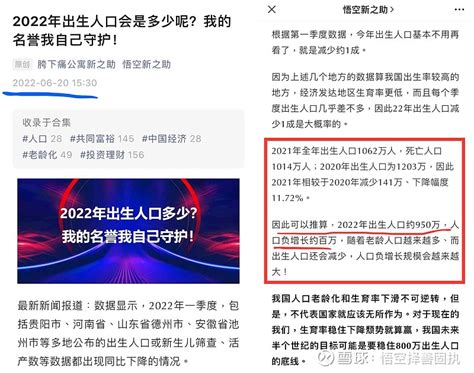 统计局：2022年出生人口956万，人口负增长85万。【我2022年6月份分析预测完全命中】2021年全年出生人口106 雪球