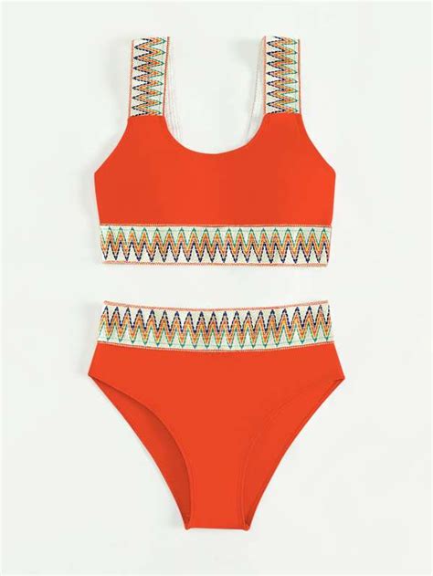 Shein Chicas Adolescentes Ba Ador Bikini De Cheur N Cinta Moda De