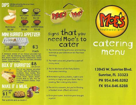 Menu at Moe's Southwest Grill restaurant, Sunrise, W Sunrise Blvd