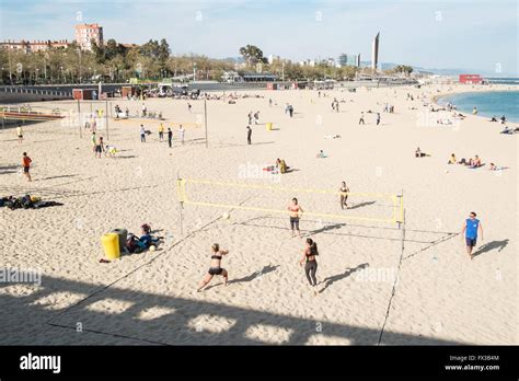 Playing Beach Volleyball on sandy sand at Playa,Plage, Nova Icaria ...