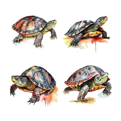 Premium Vector | Painted turtle watercolor paint collection