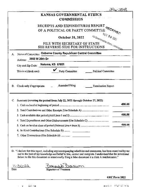 Fillable Online Ethics Ks Receipts And Expenditures Report Fax