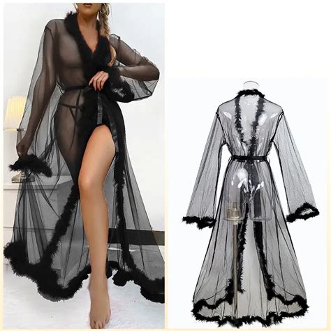 Women S Plus Size Lace Long Robe Sexy Lingerie Pajamas