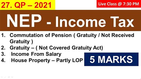 NEP Solving QP 2021 Income Tax 5 Marks Pension Gratuity Income