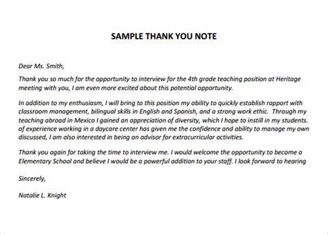 FREE 5+ Sample Thank You Notes for Teachers in PDF | MS Word