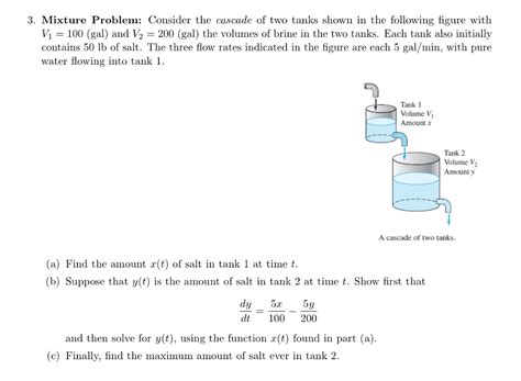 Solved 3 Mixture Problem Consider The Cascade Of Two Tanks Chegg