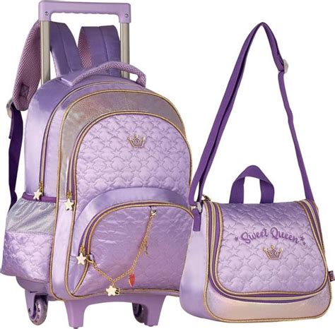 Kit Escolar Viagem Mochila de Rodinha Lancheira Térmica Sweet Queen