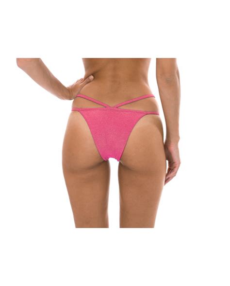 Strappy Pink Lurex Brazilian Bikini Bottom Calcinha Radiante Rosa