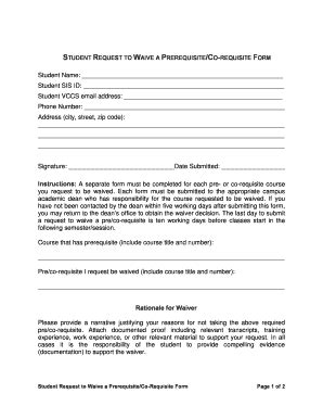 Fillable Online Web Tcc Student Request To Waive A Prerequisiteco