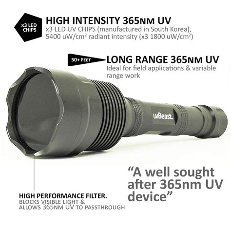 uvBeast Black Light UV Flashlight V3 365nm – FILTERED Ultraviolet - HI