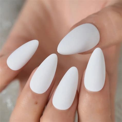 Pointed Matte White Press On Nails Glue On Stiletto Almond Etsy