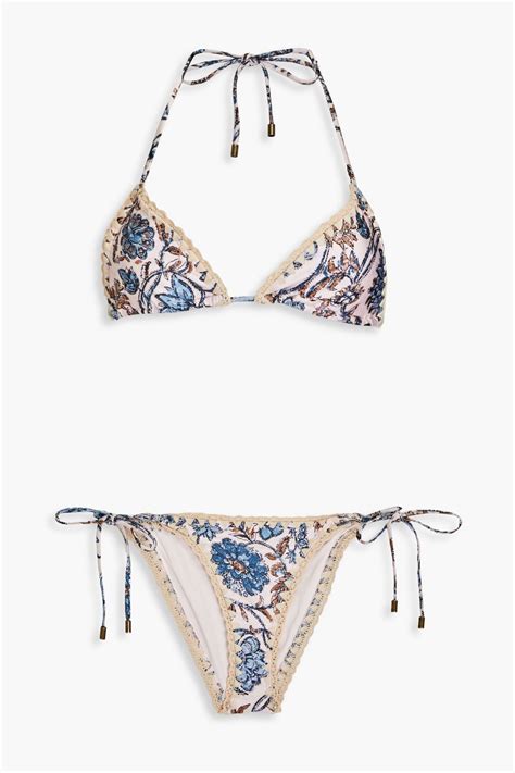 Zimmermann Crochet Trimmed Floral Print Triangle Bikini The Outnet