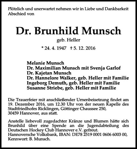 Traueranzeigen Von Brunhild Munsch Trauer Anzeigen De