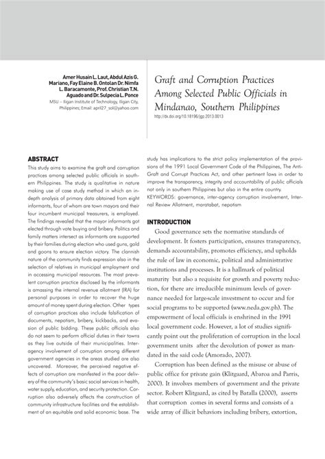 PDF Graft And Corruption Practices Among Selected Public Officials In