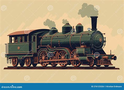 Flat Illustration Of Steam Locomotive, Symbol Of First Industrial Revolution, Vintage Color ...