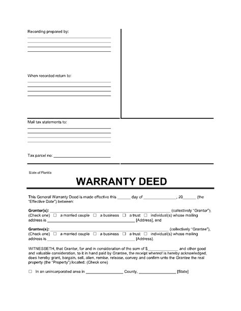 Florida General Warranty Deed Form