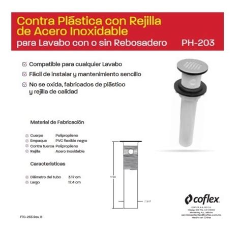 Contra Para Lavabo Plastico Rejilla Acero Inox Coflex Ph Ferrenova Mx