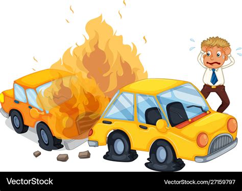 Accident scene with car on fire Royalty Free Vector Image