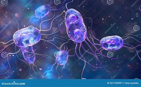 Cluster Of Giardia Lamblia Under A Microscope Protozoan Parasites With