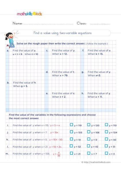 Algebraic Expressions Worksheets For Grade 5 Evaluating Expressions With Two Variable Worksheets