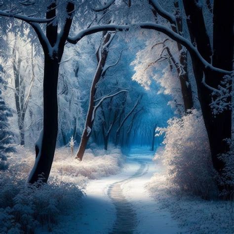 Un Camino Nevado En El Bosque Foto Premium