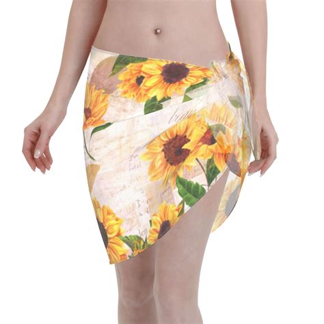 Disketp Sunflower Women Swimsuit Cover Up Short Chiffon Summer Beach Sarong Bikini Wrap Skirt